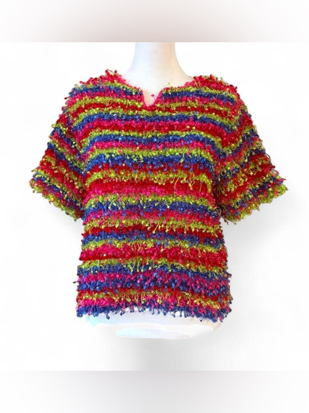 Rare Vintage Michael Simon Confetti Knit short sleeve Top | Size L rainbow knit - Picture 7 of 12